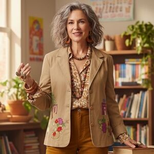 Hearts of Palm 10 Eclectic Artsy Teachercore Tropical Embroidered Blazer